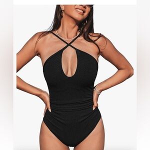 CUPSHE Women’s Navy Blue One Piece Textured Swimsuit Tummy Control NWT Size L